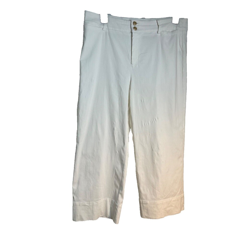 Chicos Nautical Solid White Crop Capri Pant Stretch Sz 2 / 12 / L